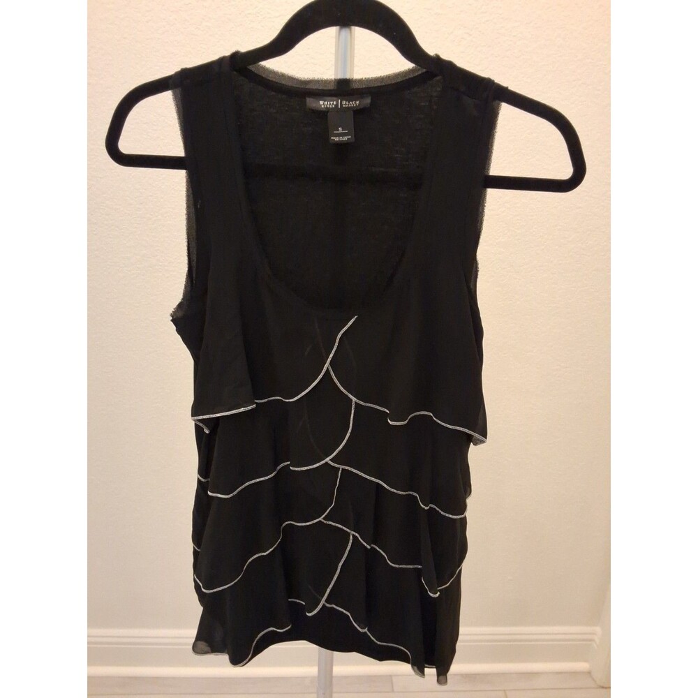 WHBM Black & Silver Ruffle White Trim Sleeveless Size S Top